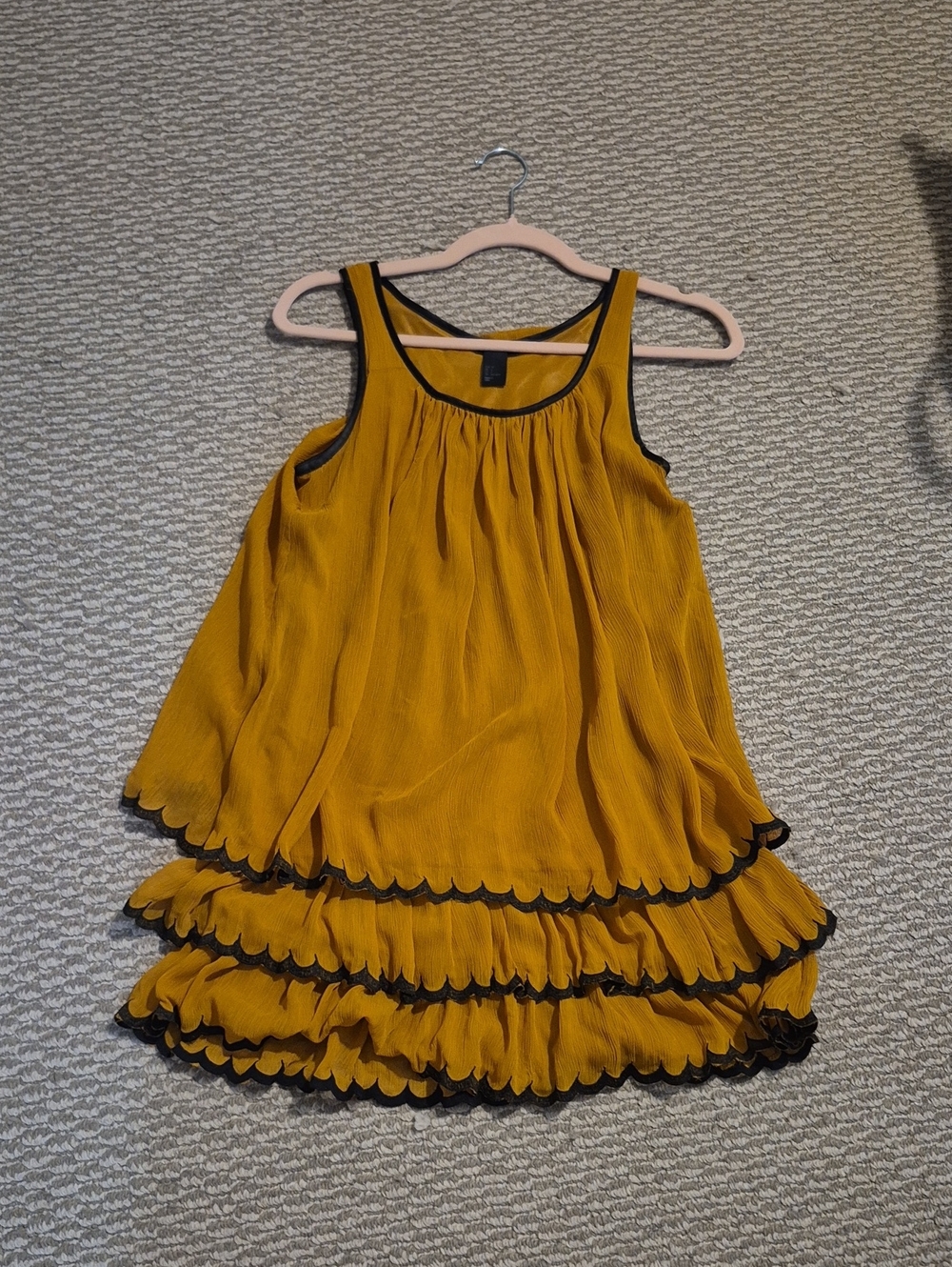 H&M Mustard Yellow Short Dress/top with Black Trim and Ruffle Layers